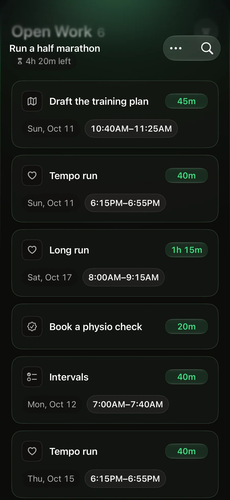Reflect Planner goals screen